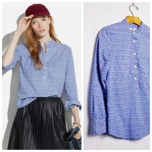 Madewell Blue White Floral Popover Blouse XS Long Sleeve Button Front Top